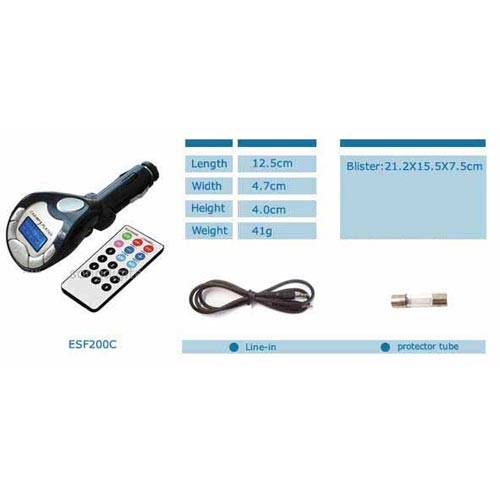 Transmisor FM con control remoto para memorias USB, SD, MMC, con LCD