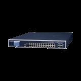 Switch Administrable L3, 24 puertos Gigabit PoE 802.3bt, 2 puertos 10G SFP+, Pantalla Tactil, Fuente Redundante, (600W) GS-6320-24UP2T2XV