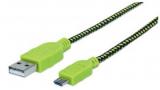 Manhattan Cable USB A - Macho - Micro USB B - Macho, 1 Metro, Negro/Verde TEXTIL 1.0M NEGRO/VERDE 394062