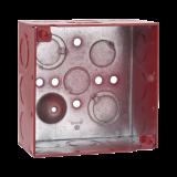 Caja Cuadrada Galvanizada  de 4\" /Profundidad de 2 1/8\" / Cuenta con 11 KO de 1/2\" y 6 TKO (1/2\" - 3/4\")/ Color Rojo. HUB-911-3