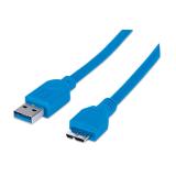 Cable USB micro B - Micro USB 3.0 MANHATTAN - 2 m, USB A, Micro-USB B, Macho/Macho, Azul