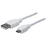 Cable USB a Micro B MANHATTAN 323987 - USB A, Micro-USB B, Macho/Macho, 1 m, Color blanco