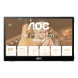 MONITOR PORTATIL LED AOC 16T20 / COLOR NEGRO / PANEL IPS 15.6 / USB-C / ASPECTO 16:9 / T.D.RESPUESTA 20MS / RESOLUCION 1920 X 1080 / 60 HZ / CONTRASTE 50M:1 / BRILLO 230 CD/M2 / 3 AÑOS DE GARANTIA 16T20