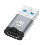 ADAPTADOR MANHATTAN, USB-A A USB-C V3.2 USB 3.2 GEN 1 TIPO-A MACHO A TIPO-C HEMBRA, 5 GBPS, 3 A, ALUMINIO, NEGRO/GRIS ESPACIAL 356305
