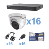 Sistema TurboHD Epcom KEVTX8T16EW, 1080P, H.265+ Incluye DVR 16ch / 16 cámaras eyeball (Interior/Exterior 2.8mm gran angular) transceptores / conectores / Fuente de poder profesional Heavy Duty 20A, Hasta 15Vcd para Larga Distancia.