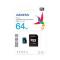 MEMORIA ADATA MICRO SDXC/SDHC UHS-I 64GB CLASE 10 A1 100MB/25MB SEG C/ADAPTADOR AUSDX64GUICL10A1-RA1