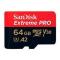 MEMORIA SANDISK EXTREME PRO 64GB MICRO SDXC 200MB/S 4K CLASE 10 A2 V30 C/ADAPTADOR SDSQXCU-064G-GN6MA