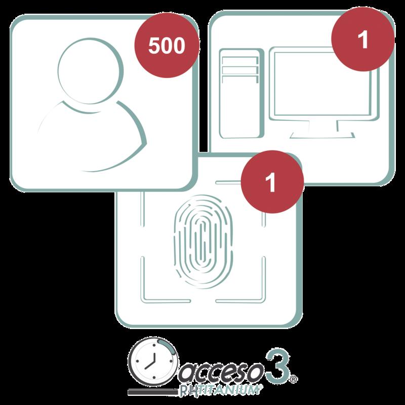 Licencia de 3 años para software Acceso3 TITANIUM  / 500 Empleados / 1 reloj / 1 PC / Compatible co