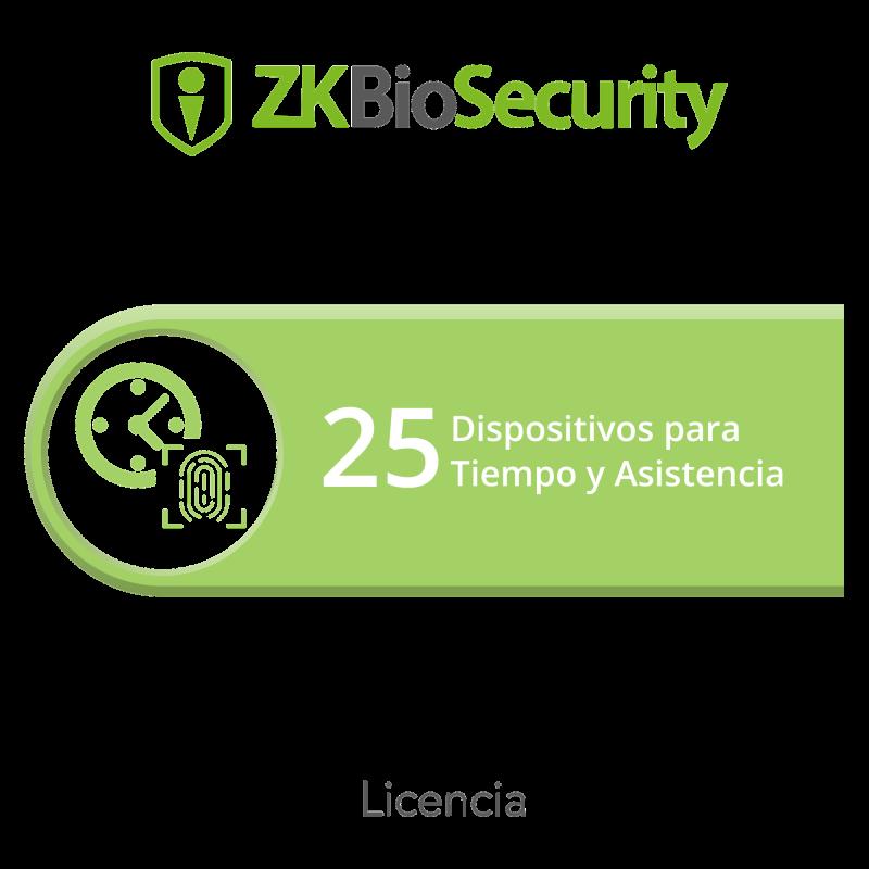 Licencia para ZKBiosecurity permite gestionar hasta 25 dispositivos para tiempo y asistencia ZK-BS-T