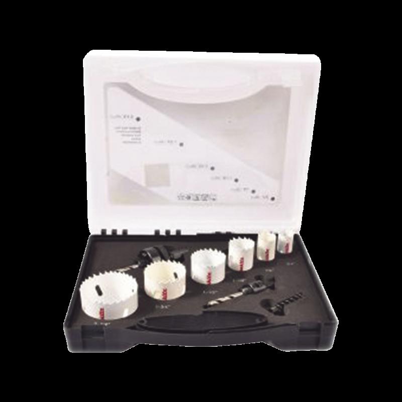 Kit de broca sierras (3/4 - 2 1/4 in) incluye 6 piezas de broca sierras, 2 adaptadores y resorte de 