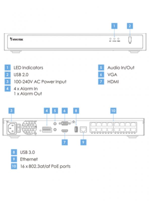 VIVOTEK ND9322P - NVR / 8 Canales  PoE / Auto SETUP / Hasta 2  HDD / Salida  HDMI / PLUG & PLAY / H2