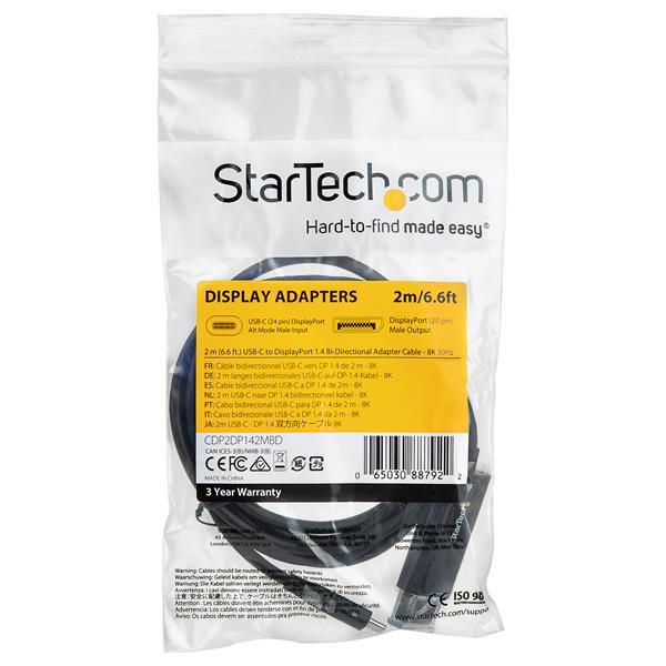StarTech.com Cable Convertidor USB-C a DisplayPort 1.4 de 2m - Bidireccional