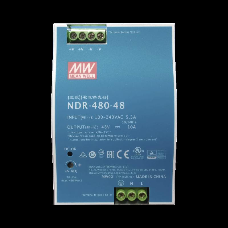 Fuente de Poder Industrial de 480W, salida 48 VCD, para montaje en riel Din NDR-480-48