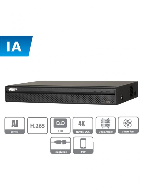 DAHUA XVR5108H-I - DVR de 8 canales con IA/ 5 Megapixeles N/ 4 MP N/ 1080p/ H.265+/ SMD Plus/ Protec