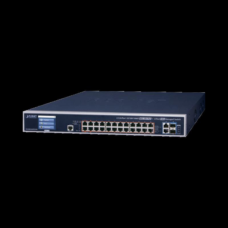 Switch Administrable L3, 24 puertos Gigabit PoE 802.3bt, 2 puertos 10G SFP+, Pantalla Tactil, Fuente