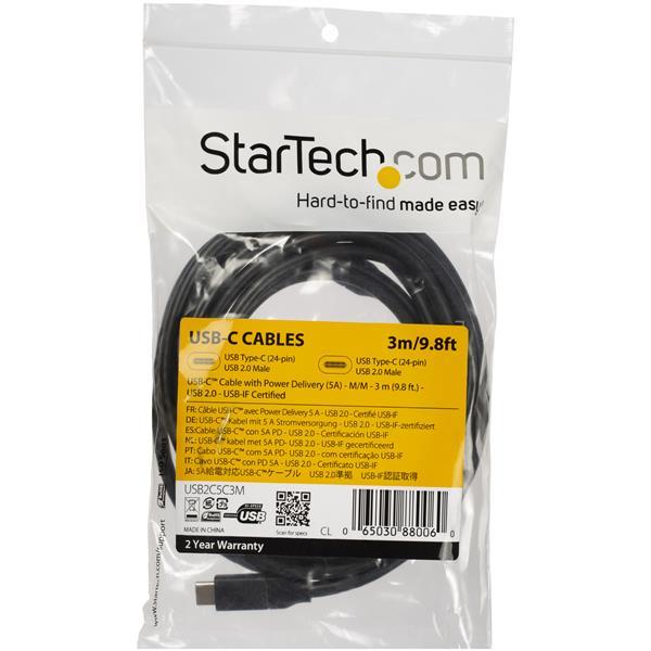 StarTech.com Cable de 3m USB-C a USB-C con capacidad para Entrega de Alimentación de 5A - USB TipoC