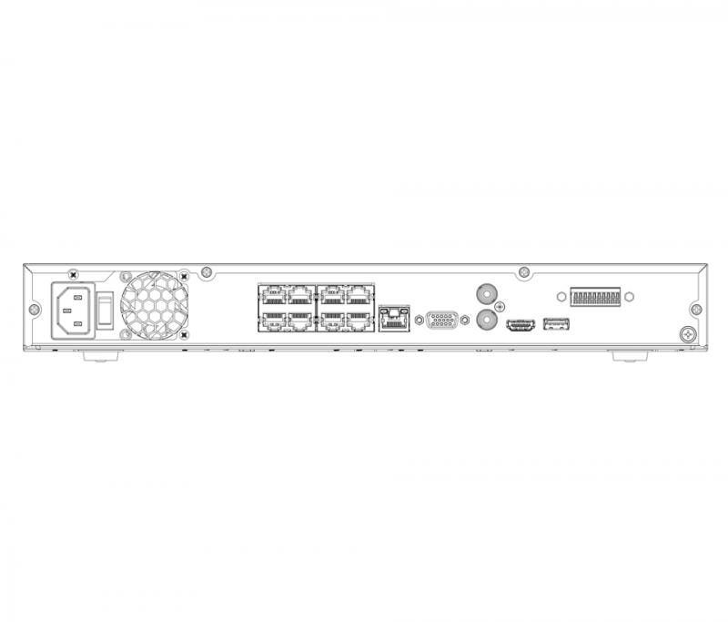 DAHUA NVR4208-8P-4KS2/L - NVR de 8 Canales 4k/ Serie Lite/ 128 MBPS/ 8 Puertos PoE/ H.265+/ 2 Bahía