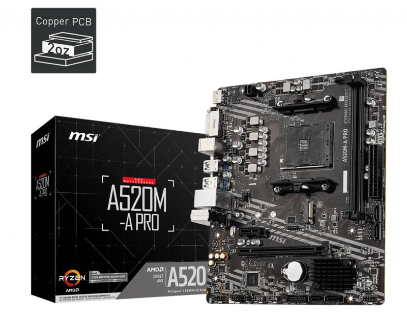 MSI A520M-A PRO Enchufe AM4 Micro ATX AMD A520