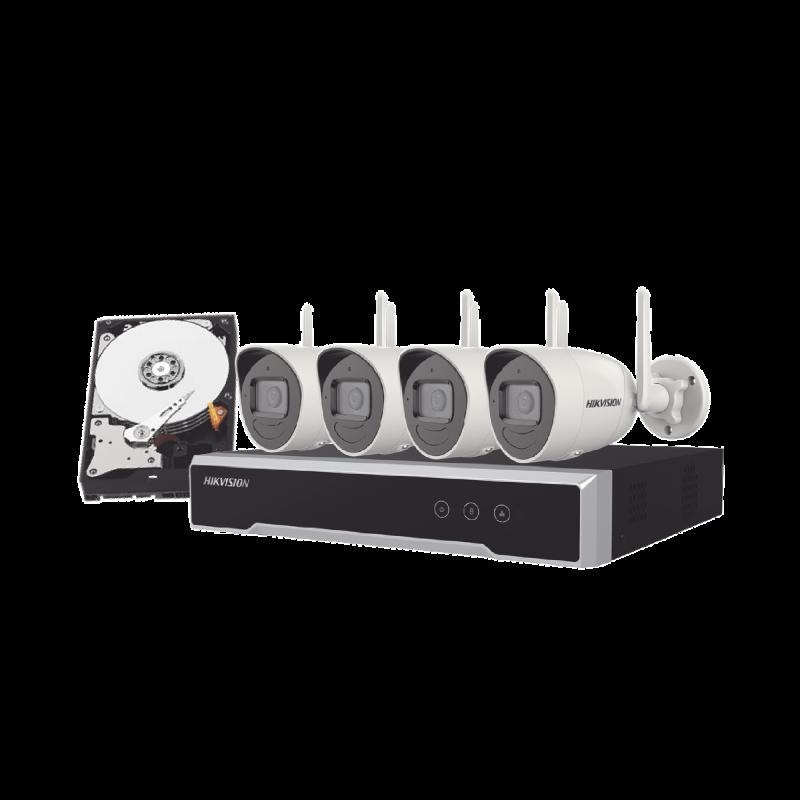 Kit IP Inalámbrico 4 Megapixel / NVR 4 Canales / 4 Cámaras Bala para Exterior / 1 HDD de 1 TB / Mo