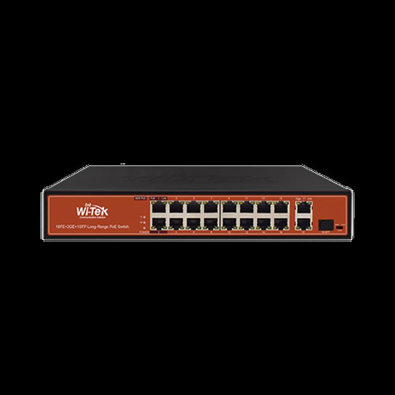 Switch PoE (802.3af/at/bt) no administrable de largo alcance, hasta 250m, 16 x 10/100Mbps (PoE) + 2 