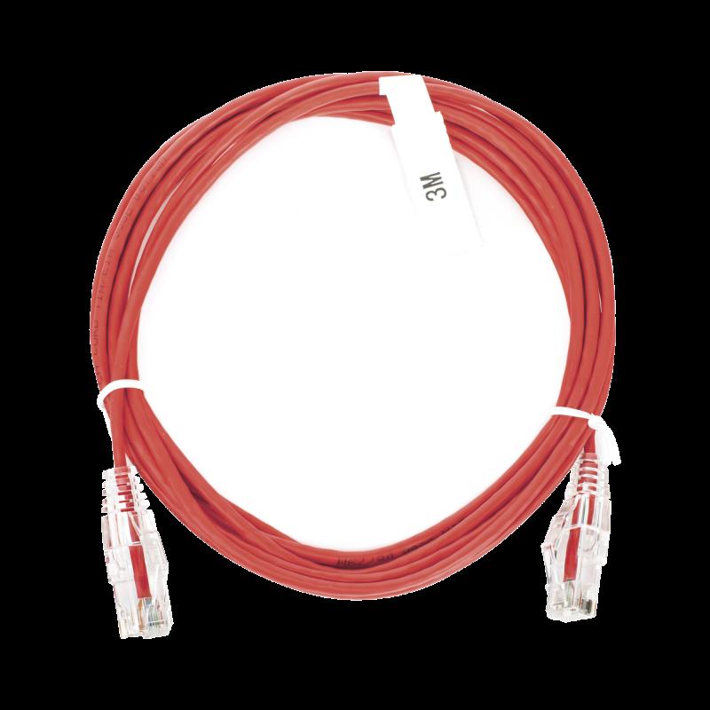 Cable de Parcheo Slim UTP Cat6 - 3 m Rojo Diámetro Reducido (28 AWG) LP-UT6-300-RD-28