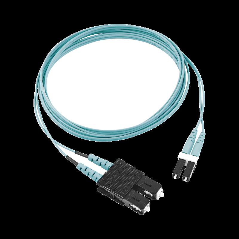 Jumper de Fibra Optica Multimodo 50/125 OM3, LC-SC Duplex, OFNR (Riser), Color Aqua, 2 Metros FX2ERL