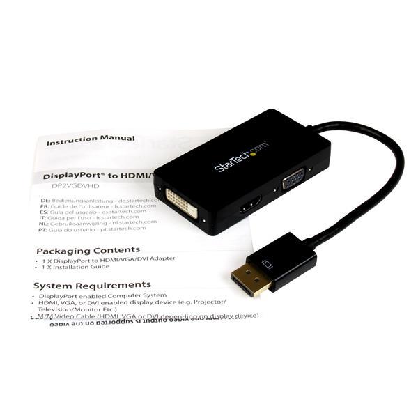 StarTech.com Adaptador DisplayPort a VGA DVI o HDMI - Convertidor A/V 3 en 1 para viajes - 1080p - 1