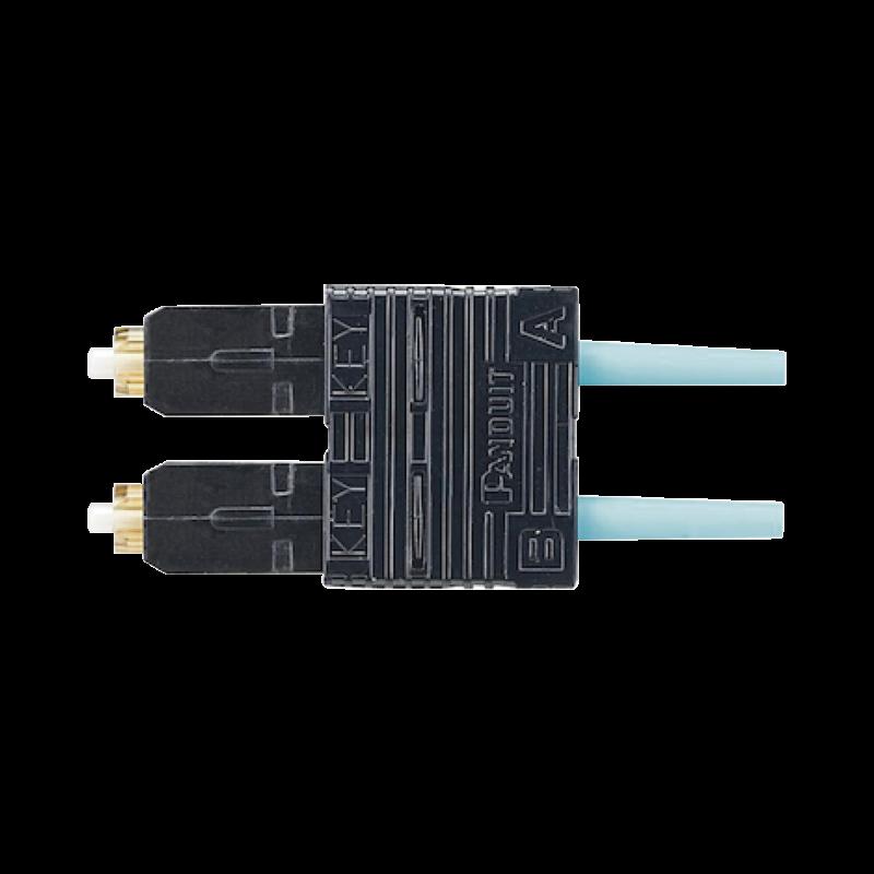 Conector de Fibra Óptica SC Duplex OptiCam, Multimodo 50/125 OM3/OM4, Pre-pulido, Color Aqua FSC2DM