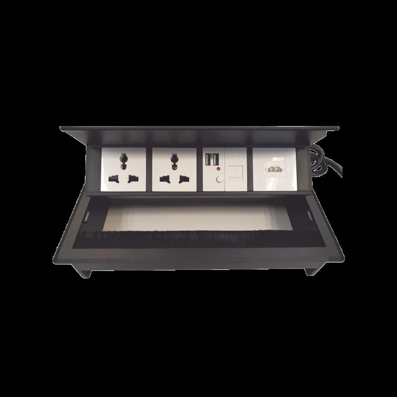 Caja Horizontal tipo Hub para escritorio color negro, con 1 Puerto HDMI Hembra-Hembra, 1 puerto RJ45