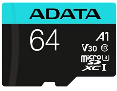 Micro Secure Digital Premier A2  ADATA UHS-I 64GB - 64 GB, Negro, UHS-I Class 10
