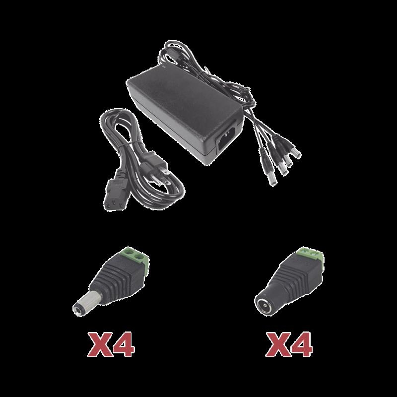 Kit con fuente EPCOM POWER LINE con salida de 12 Vcd a 5 Amper con 4 salidas / Incluye conectores JR