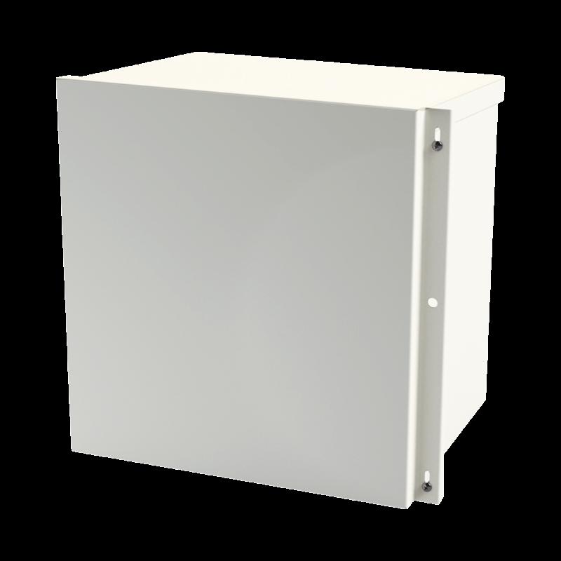 Gabinete Acero Galv. para 1 Bat. PL110D12. Acc. de piso o poste No incluidos (400 x 400 x 300mm). EI