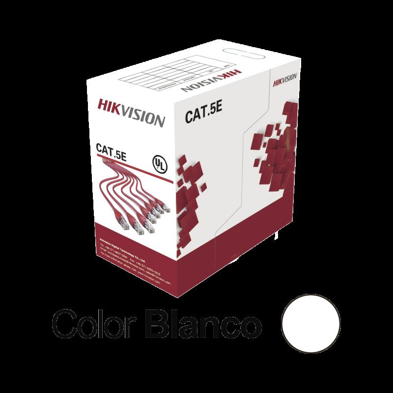 Bobina de cable UTP 305 m., Cat5E (24 AWG), Color Blanco, PVC (CM), uso en Interior, 100% Cobre, Par