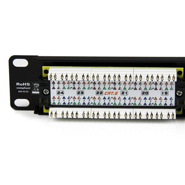 StarTech.com Panel de Parcheo de 24 Puertos RJ45 Cat6 110 - 1U Montaje en Rack - Patch Panel - 45 Gr