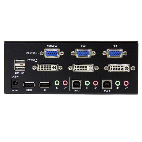 StarTech.com Switch Conmutador KVM de 2 Puertos DVI VGA para 2 Monitores con USB y Audio