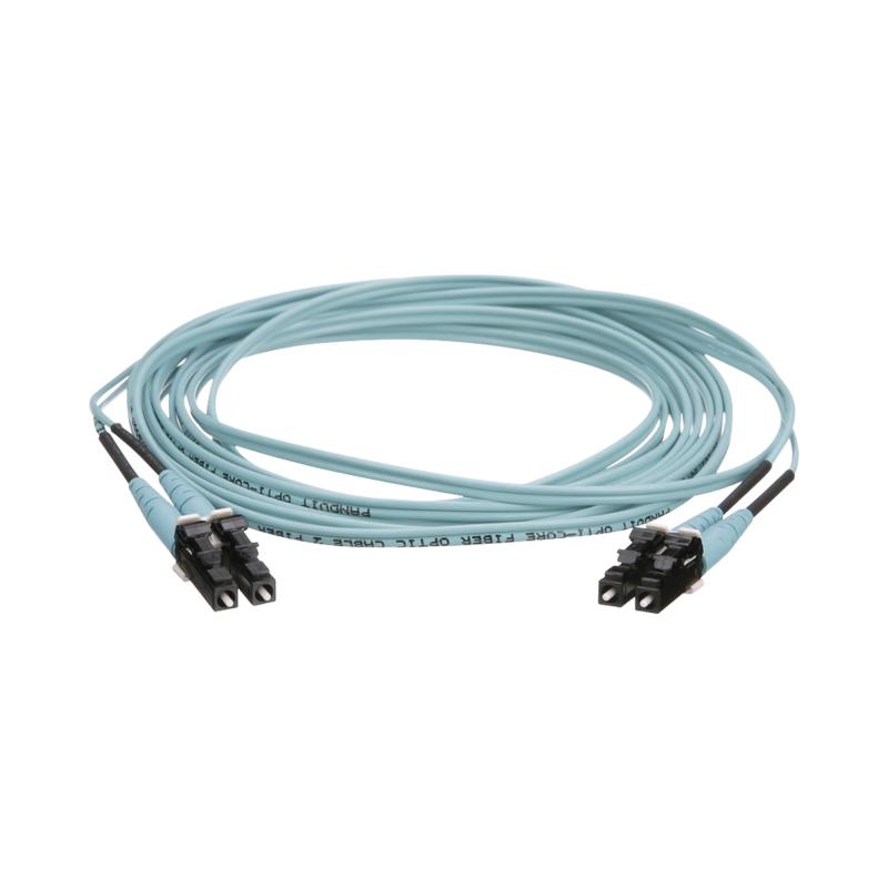 Jumper de Fibra Optica Multimodo 50/125 OM4, LC-LC Duplex, OFNR (Riser), Color Aqua, 20 Metros FZ2ER