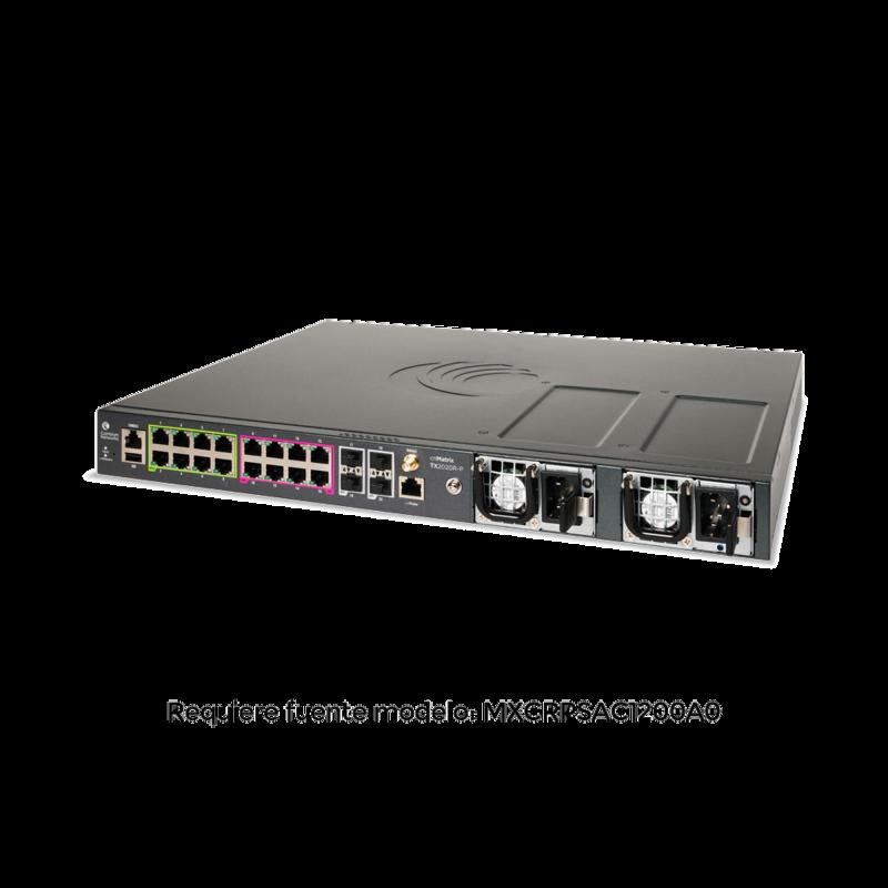 Switch inteligente cnMatrix TX2020R-P con 16 puertos PoE y 4 SFP+, para fuentes removibles MXTX2020G
