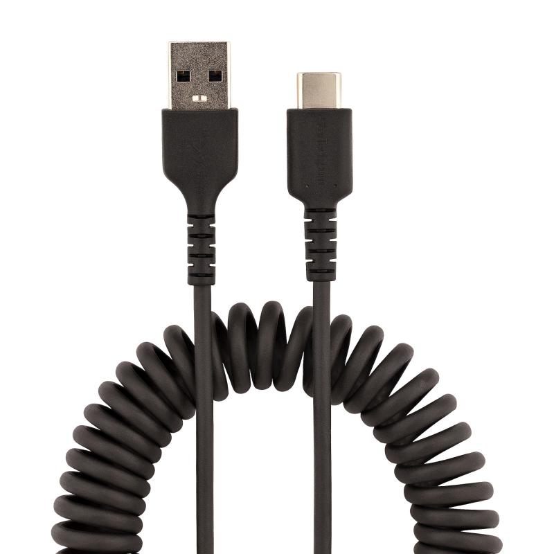 StarTech.com Cable de 1m de Carga USB A a USB C, Cable USB Tipo C en Espiral de Carga Rápida y Serv