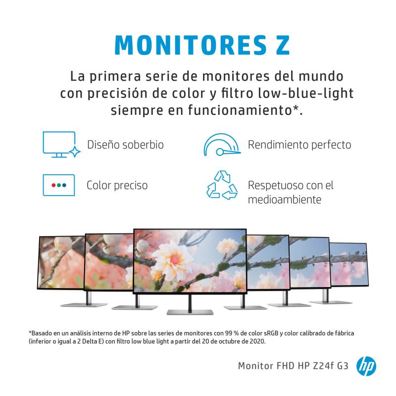 HP Z24f G3 monitor de computadora 60.5 cm (23.8") 1920 x 1080 Pixeles Full HD Plata