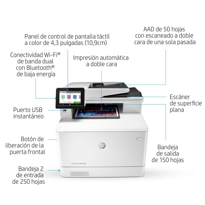 HP Color LaserJet Pro Impresora multifunción M479fdw, Imprima, copie, escanee, y use fax y correo e