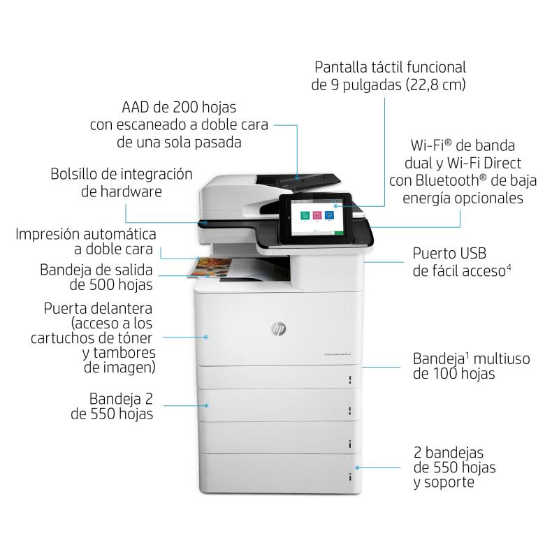 HP Color LaserJet Enterprise Impresora multifunción M776dn, Imprima, copie, escanee y envíe fax op