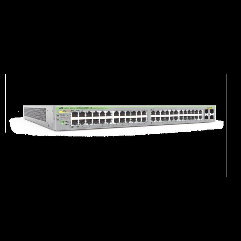 Gigabit webSmart switch, 48 Puertos Totales, 24c/PoE+ 10/100/1000T, 4 Puertos SFP AT-GS950/52PS-V2-1