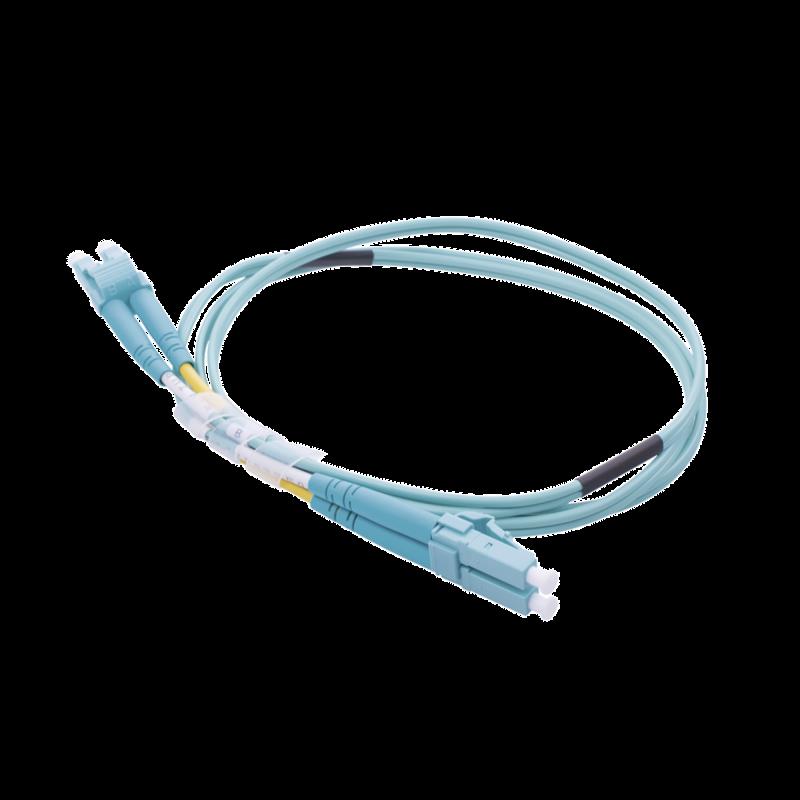 Jumper de Fibra Óptica Multimodo OM4 50/125 LC-LC OFNR (Riser), 2.0 mm, Dúplex, Aqua, 1 metro LP-F