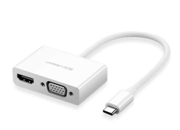 Ugreen 30843 adaptador de cable de vídeo 0.15 m USB Tipo C HDMI + VGA (D-Sub) Blanco