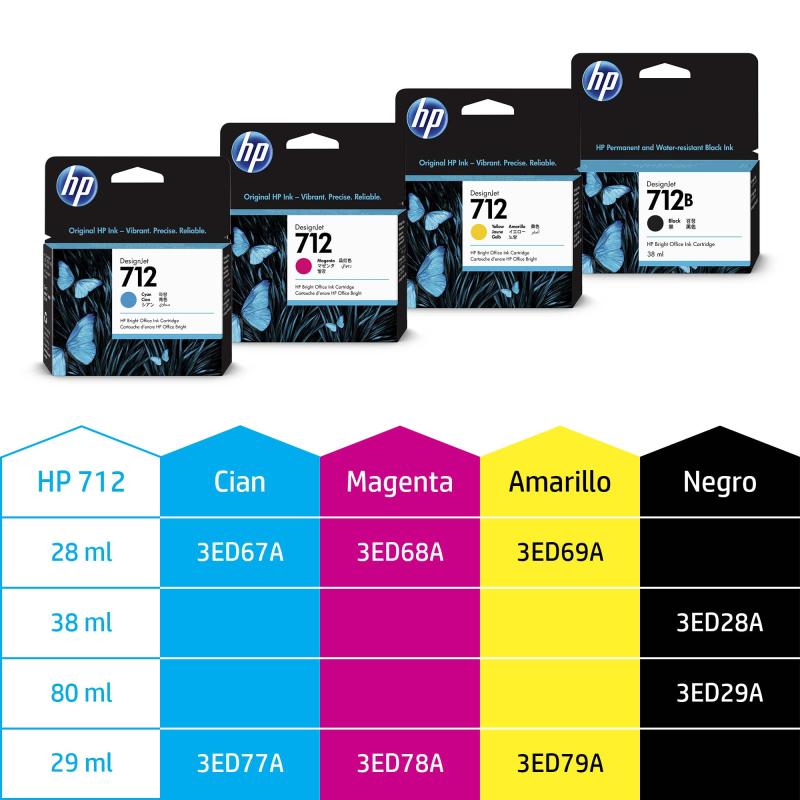 HP Cartucho de tinta DesignJet 712 de 29 ml, amarillo