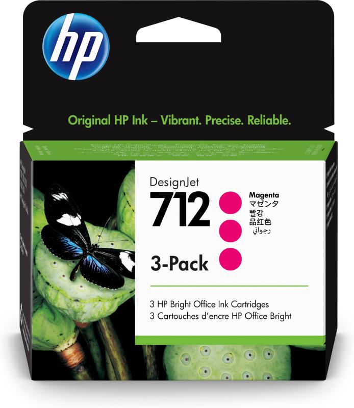 HP Cartucho de tinta DesignJet 712 de 29 ml, magenta, pack de 3