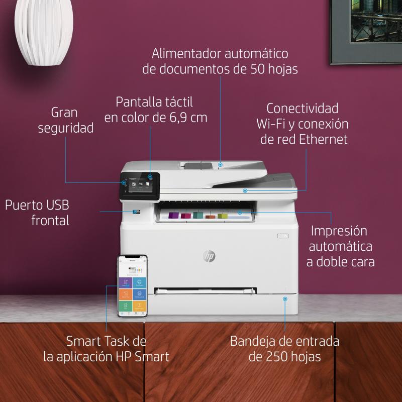 HP Color LaserJet Pro MFP M283fdw, Imprime, copia, escanea, envía fax, Impresión desde USB frontal