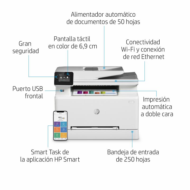 HP Color LaserJet Pro MFP M283fdw, Imprime, copia, escanea, envía fax, Impresión desde USB frontal