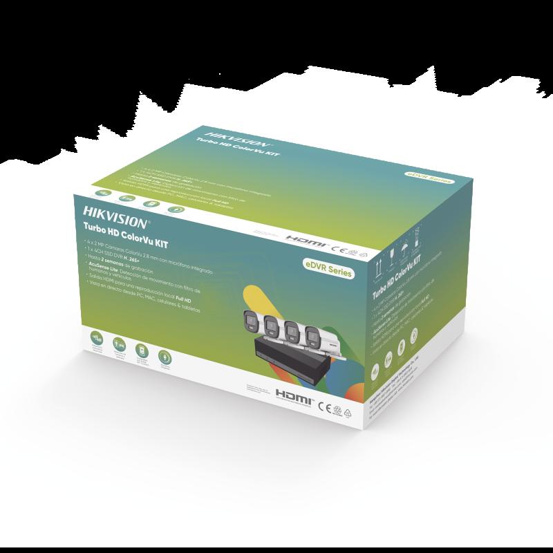Kit TurboHD 1080p / DVR 4 Canales con Unidad de Almacenamiento eSSD de 300 GB / 4 Cámaras Bala Colo