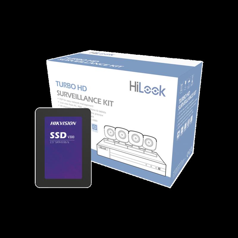 KIT TurboHD 1080p + SSD de 512 GB / DVR 4 canales / 4 Cámaras Bala de Metal / Fuente de Poder / 1 S